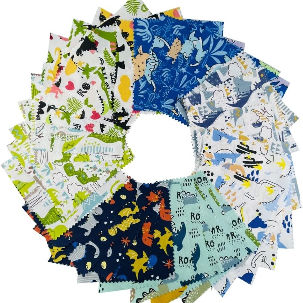 Dinosaur Cotton Fabric Squares for Baby Boy,Charm Packs for Quilting 5 inch,Fabr